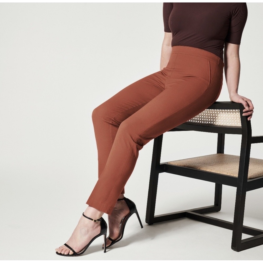 Spanx On the Go Slim Straight Ankle Pant Bronze Glow Size Medium Petite NWT $128